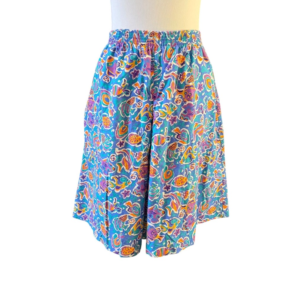 Jantzen Culottes Women Medium Blue Tropical Fish Print Vintage Split Skirt